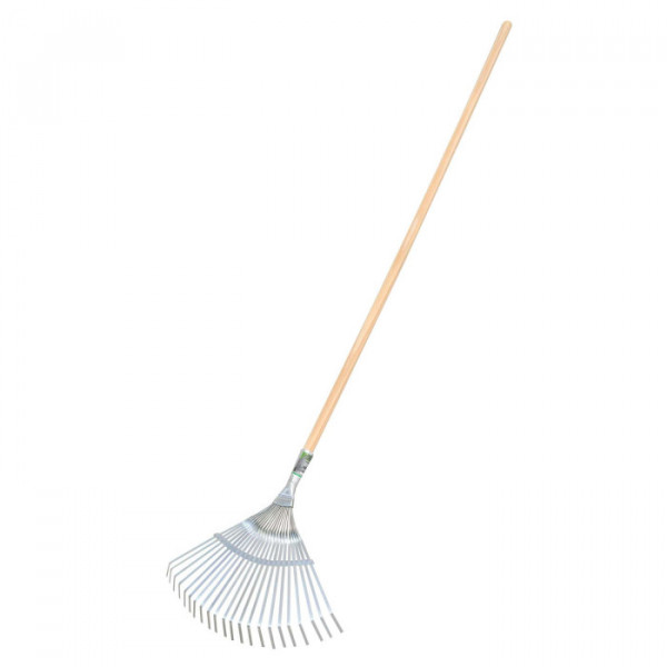 Scopa 22 denti per erba e foglie con manico in legno cm 120