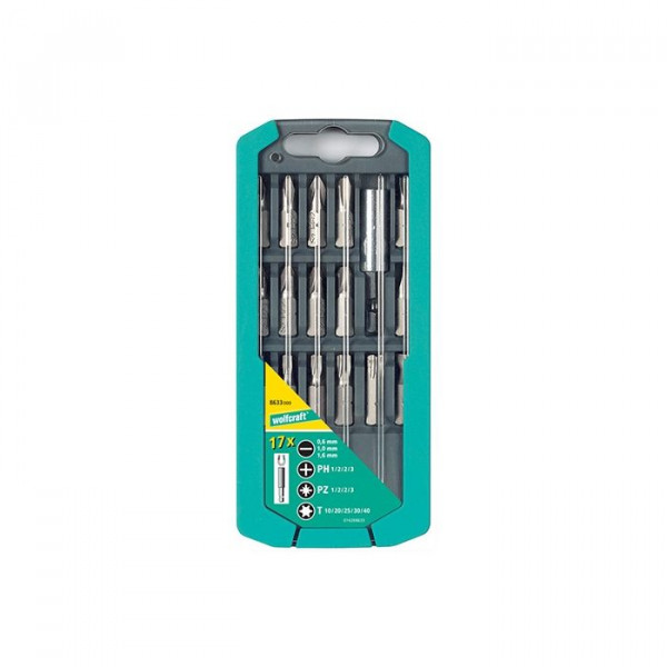 Wolfcraft - bit-box con impronta a taglio / a croce / torx set da 16 inserti + portainserti 