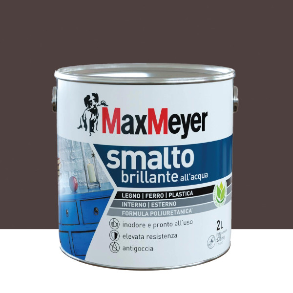 SMALTO ALL'ACQUA POLIURETANICO BRILLANTE MARRONE FLACONE DA 2 LT  