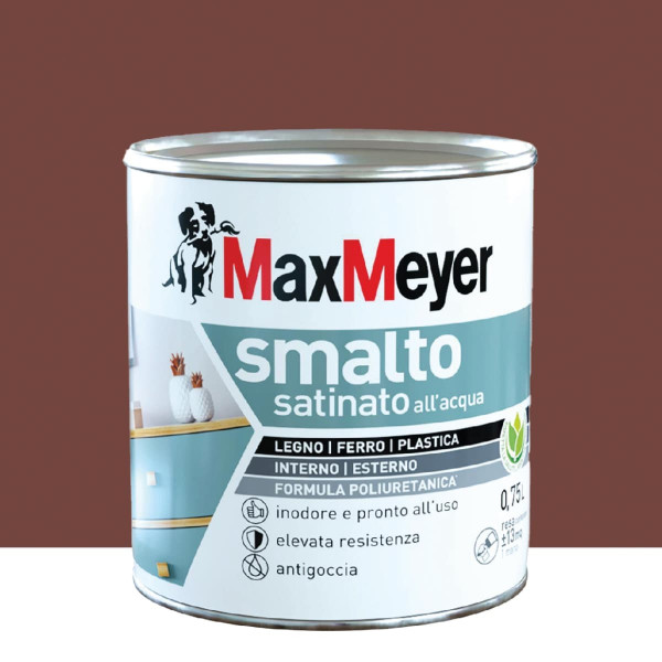 Maxmeyer smalto all'acqua poliuretanico satinato cioccolato  flacone da 750 ml