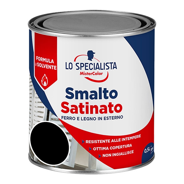 Lo specialista Smalto satinato a solvente nero flacone da 0,5 lt