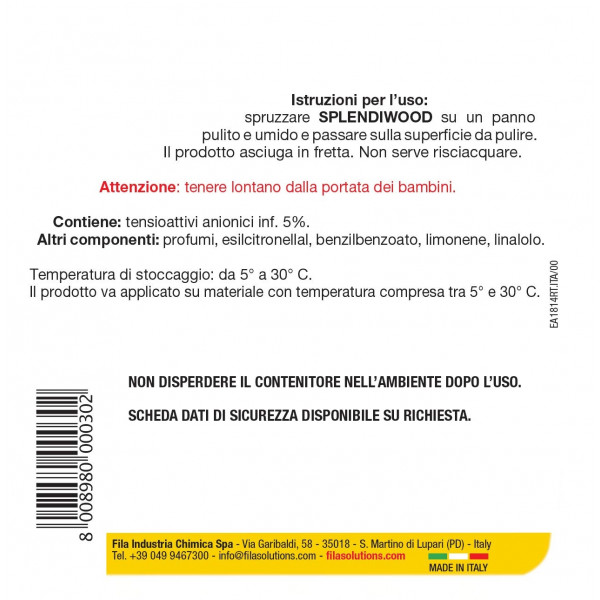 Fila Splendiwood - Detergente Spray per Legno - 750 ml