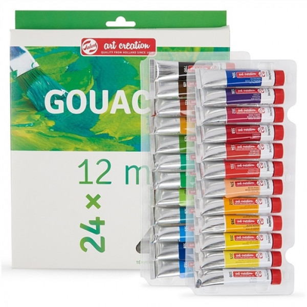 Tac Gouache Set 24 x 12ml - Set Completo di Colori Gouache di Alta Qualità