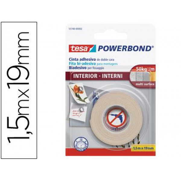 TESA Nastro Biadesivo per Interni - 1,5 m x 19 mm